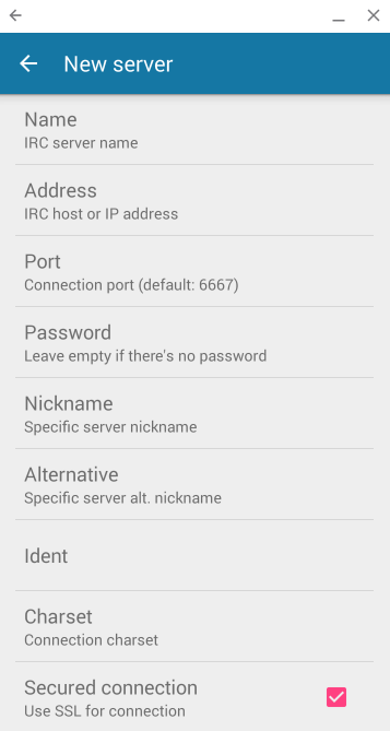Fill out the Server Settings