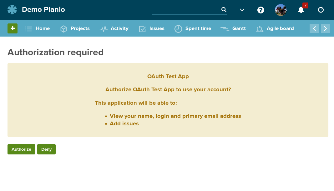 Authorizing an OAuth 2 Application